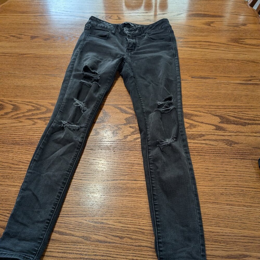 American Eagle Black Jeggings, Stonewash, distressed, Junior Size 2